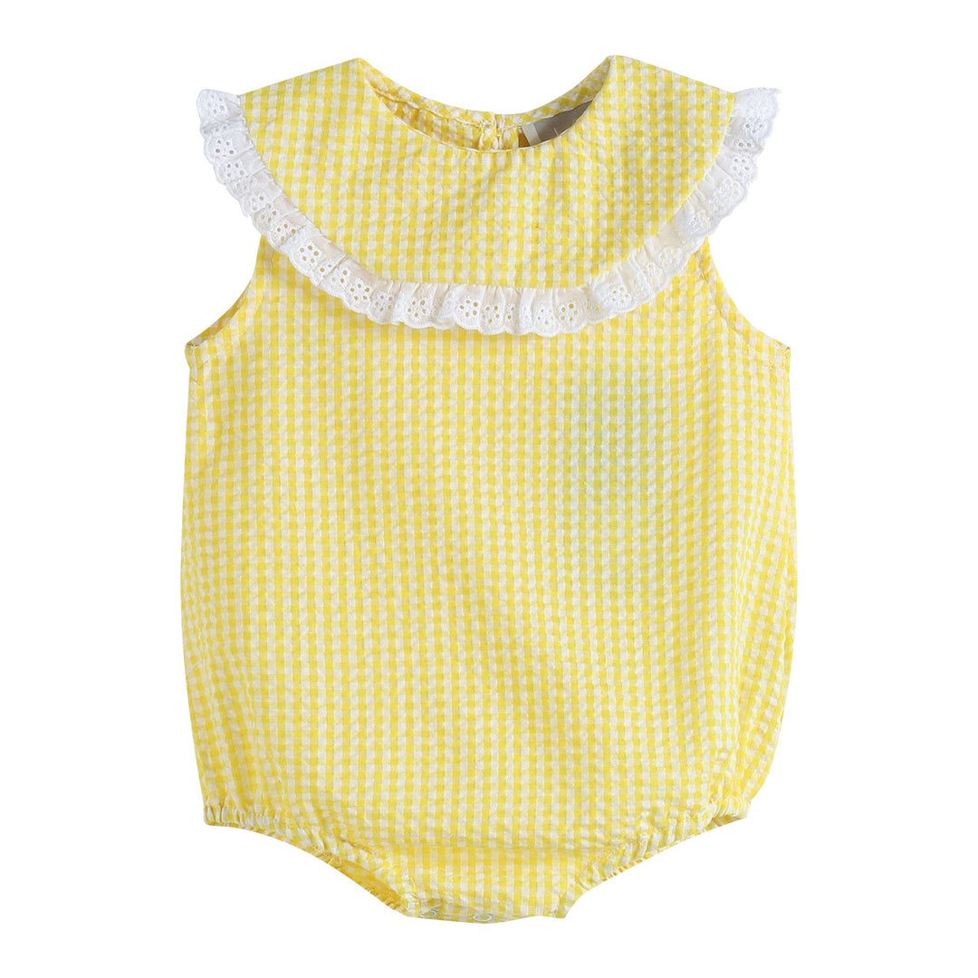 Classic Yellow Seersucker Collared Baby Bubble Romper - Premium from Lil Cactus - Just $29.95! Shop now at Pat's Monograms