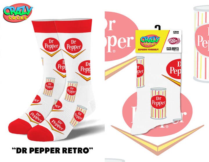 Dr Pepper Retro - Mens Crew Folded - Premium socks from Crazy Socks - Just $7! Shop now at Pat's Monograms