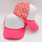 Neon Pink, Orange & White Checkered Foam Trucker Hat - Premium Hats & Caps from Trendy Transfers - Just $14.95! Shop now at Pat's Monograms