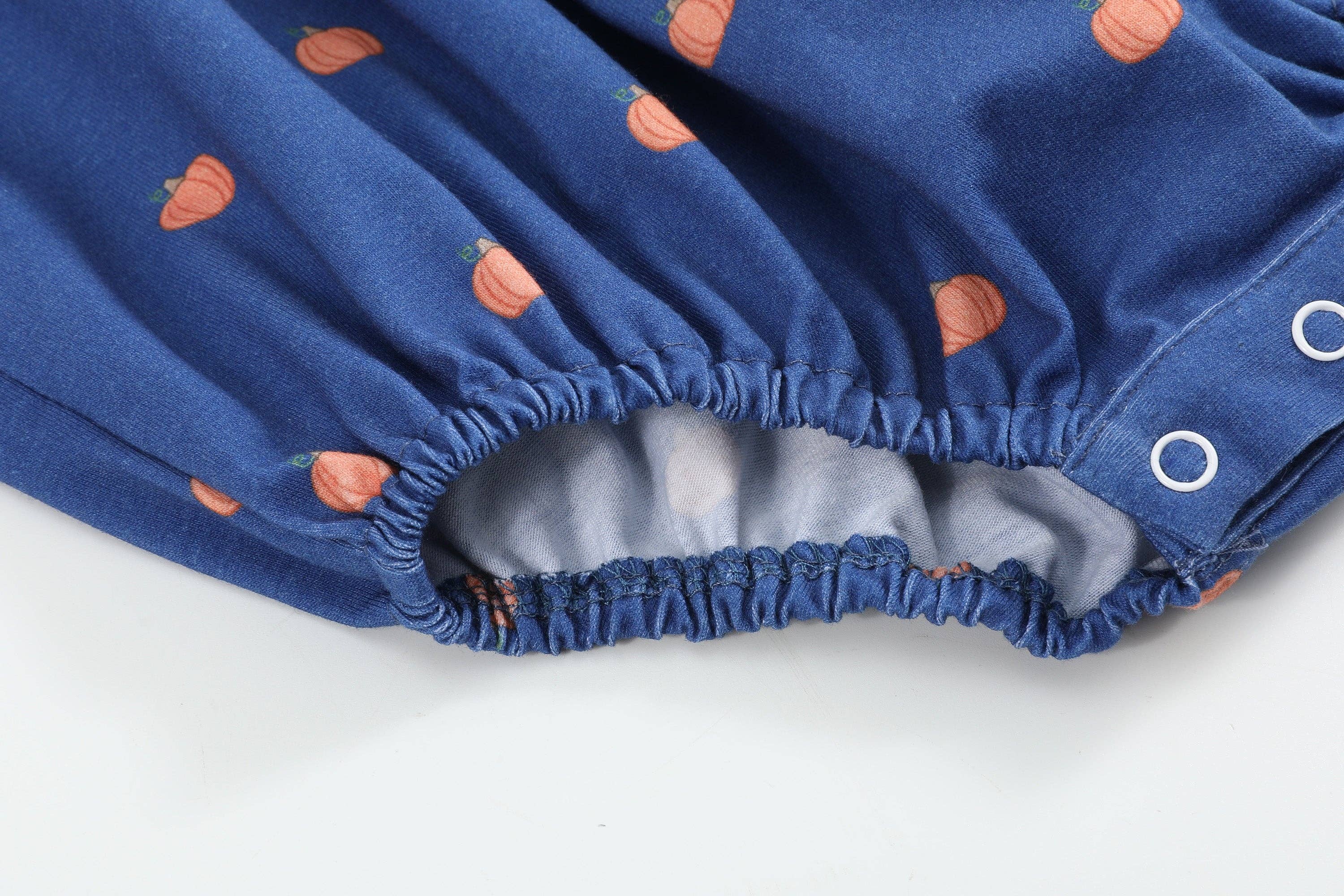 Blue Pumpkin Print Knit Smocked Romper - Premium  from Lil Cactus - Just $36! Shop now at Pat's Monograms