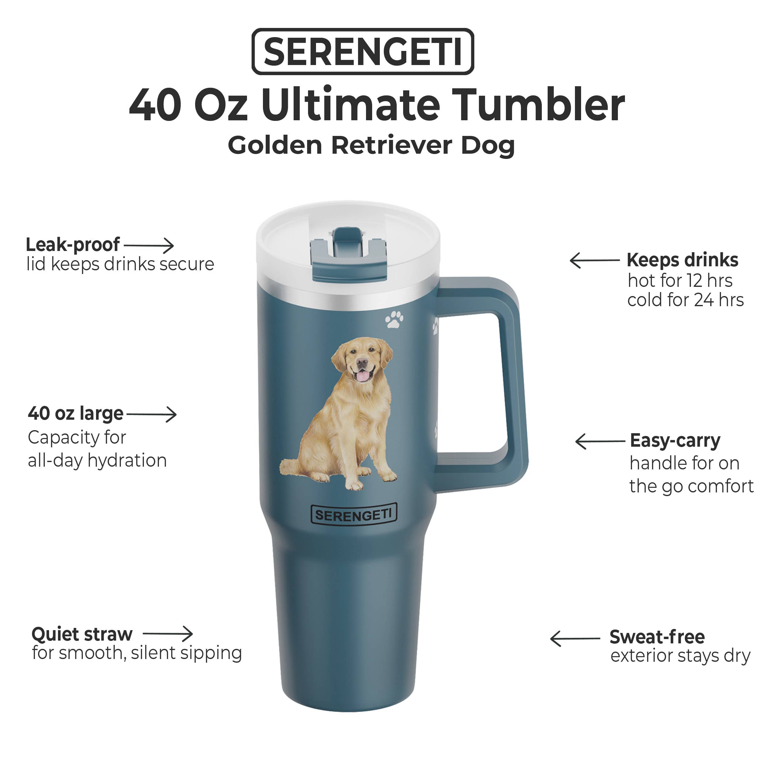 40oz Golden Retriever Tumbler -3D Printed - Vacuum Insulated - Premium Tumblers from E&S Pets - Just $36.95! Shop now at Pat's Monograms