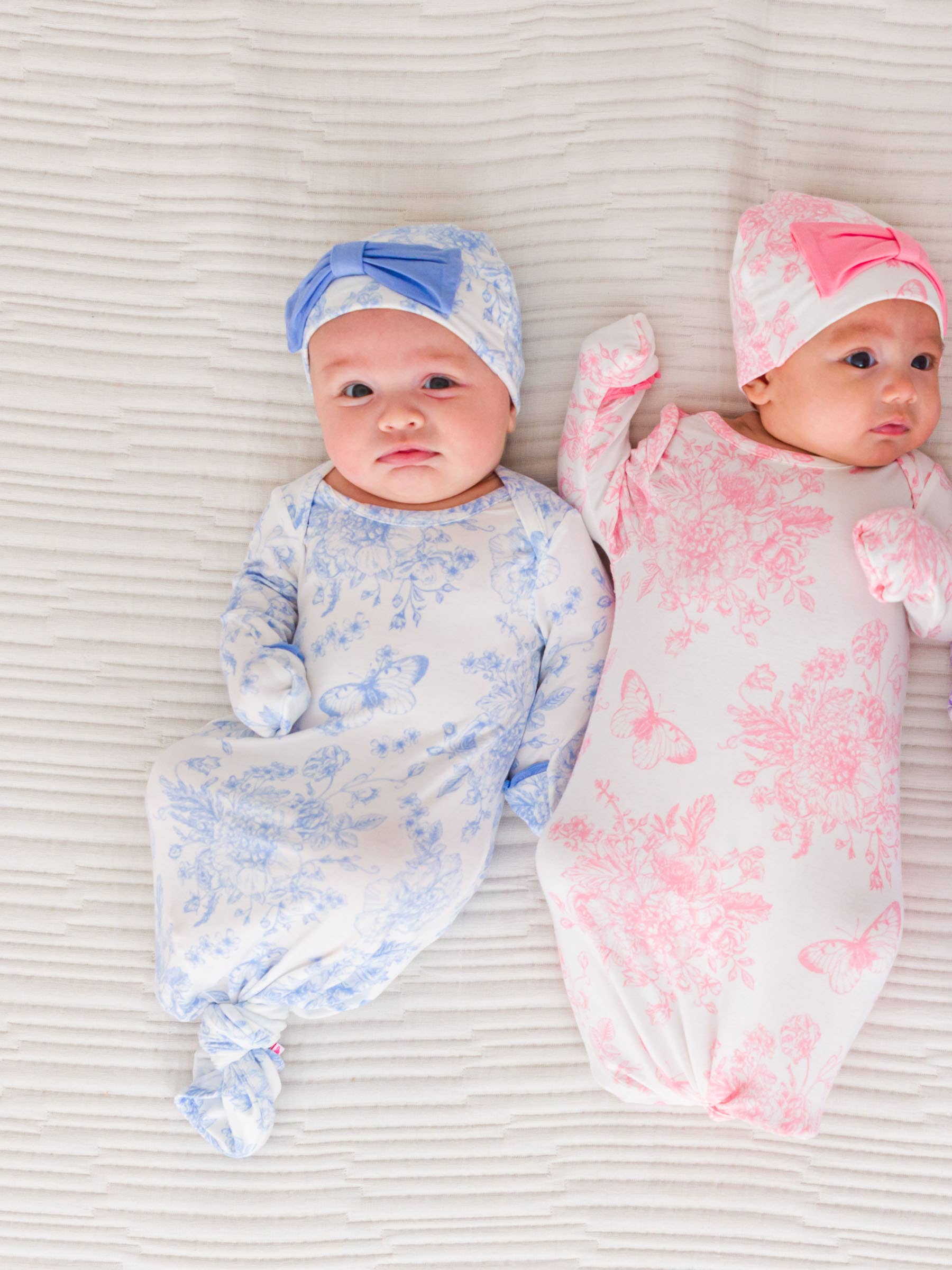 SoftSnooze™ Baby Girls Bamboo Viscose Periwinkle Butterfly Garden Ruffle Knotted Sleep Gown & Bow Hat Set - Premium Baby Sleepwear from RuffleButts + RuggedButts - Just $42.95! Shop now at Pat's Monograms