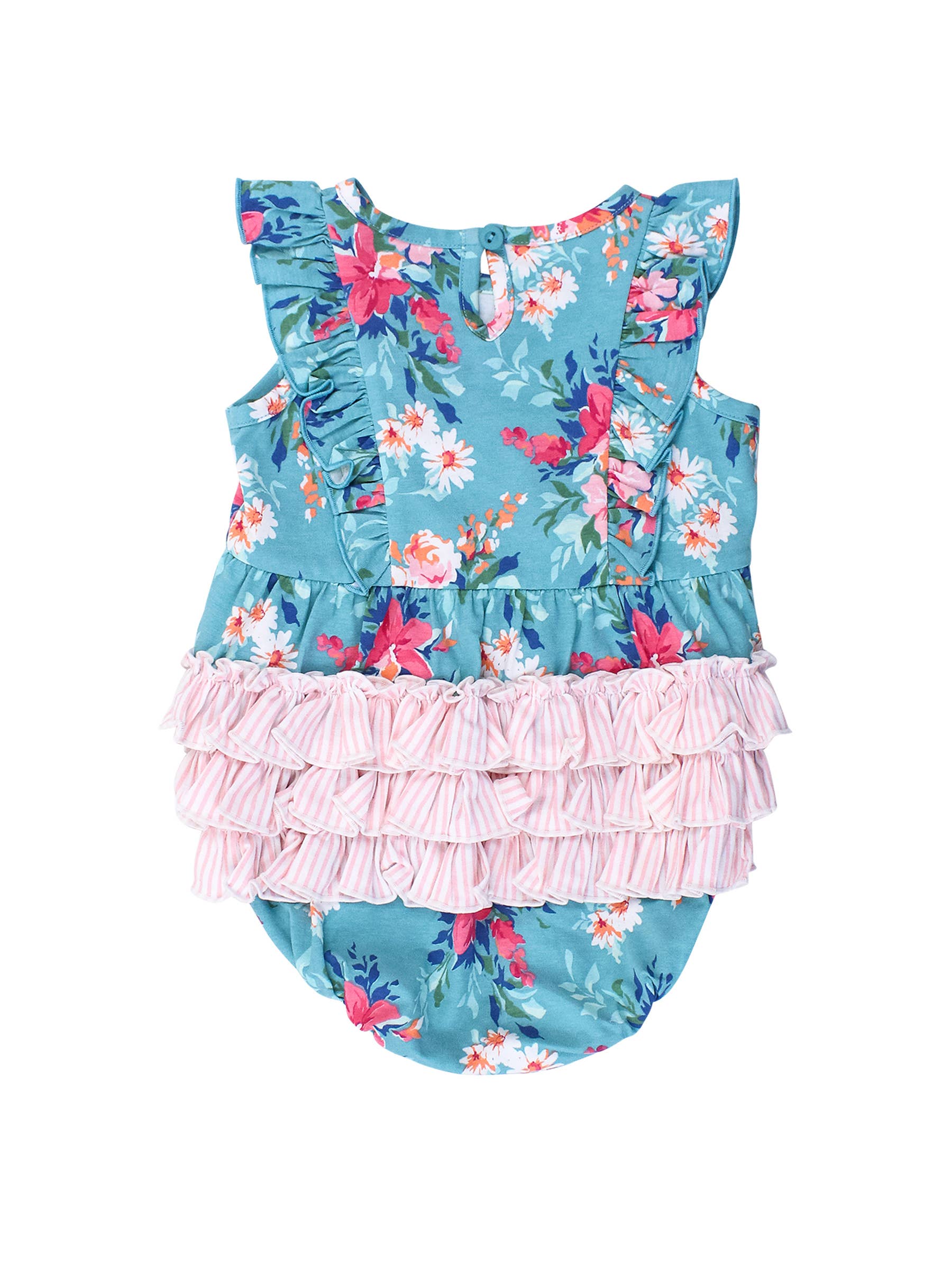 Baby Girls Fancy Me Floral Sleeveless Waterfall Bubble Romper with Signature Rear Ruffles - Premium Baby & Toddler Outfits from RuffleButts + RuggedButts - Just $42.95! Shop now at Pat's Monograms