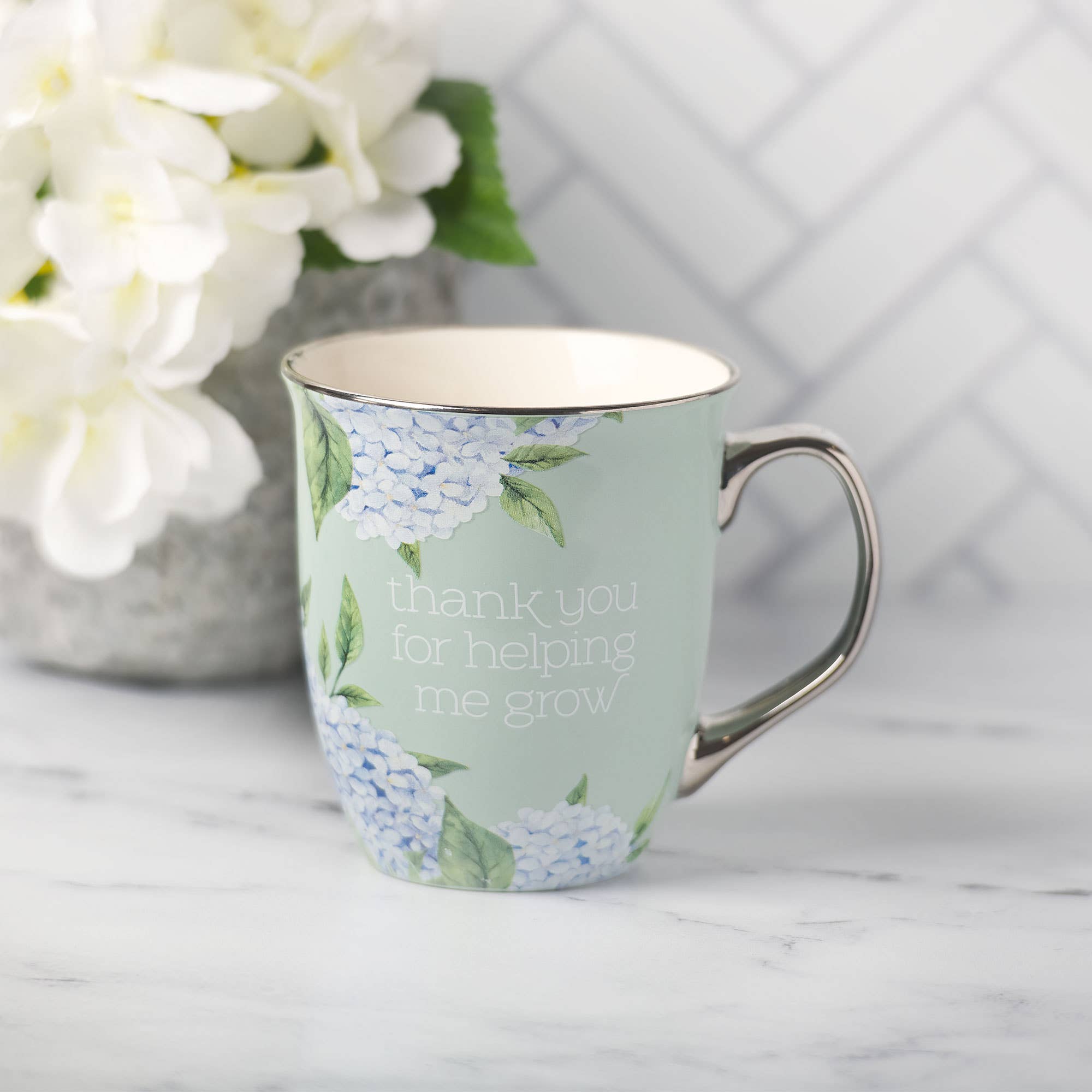 Mug Mint/Cream Hydrangea Helping Me Grow - Premium Christian Gift Items from Christian Art Gifts - Just $10.95! Shop now at Pat's Monograms
