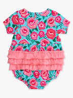 Baby Girls Bright Blossoms Knit Short Sleeve Bow Bubble Romper - Premium Baby & Toddler Outfits from RuffleButts + RuggedButts - Just $42.95! Shop now at Pat's Monograms