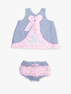 Baby Girls Blue Seersucker Ruffle Swing Top & Bloomer Set - Premium Baby & Toddler Outfits from RuffleButts + RuggedButts - Just $45.95! Shop now at Pat's Monograms