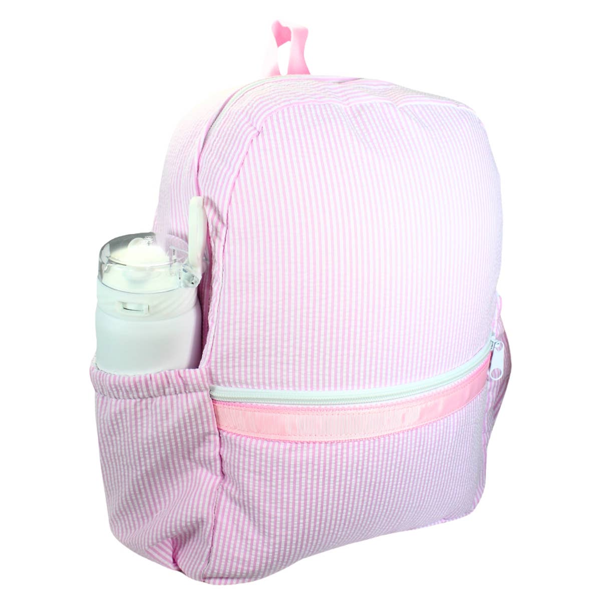 Pink Seersucker Medium Backpack w/ Pocket - Premium Backpack from Mint - Just $34.95! Shop now at Pat's Monograms