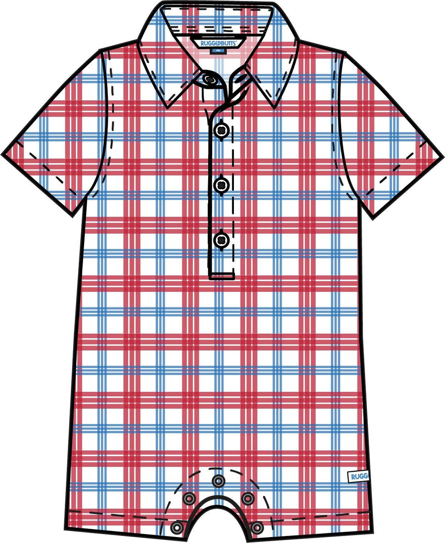 Baby Boys Lincoln Plaid Short Sleeve Woven Button-Up Romper - Premium Baby & Toddler Outfits from RuffleButts + RuggedButts - Just $42.95! Shop now at Pat's Monograms