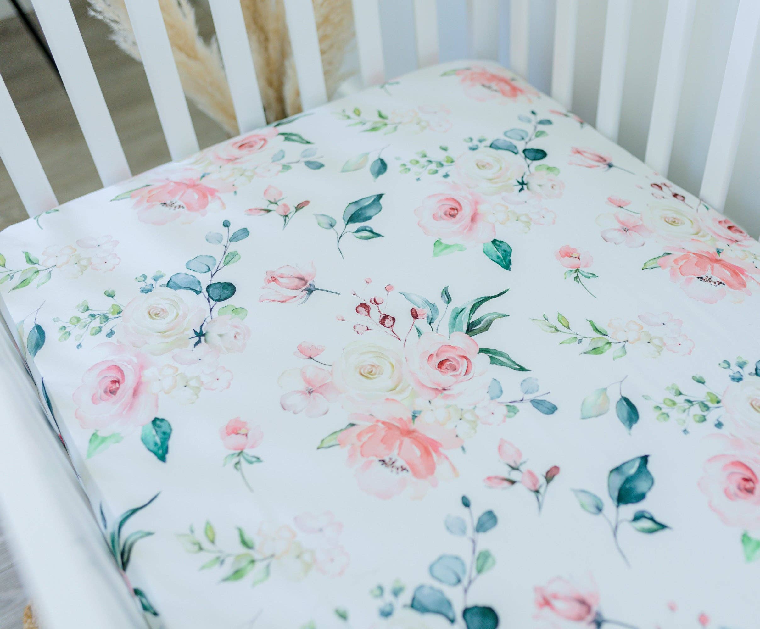 Standard Size Fitted Crib Sheet - Peach Floral - Premium Baby Accessories from Honey Lemonade - Just $28.95! Shop now at Pat's Monograms