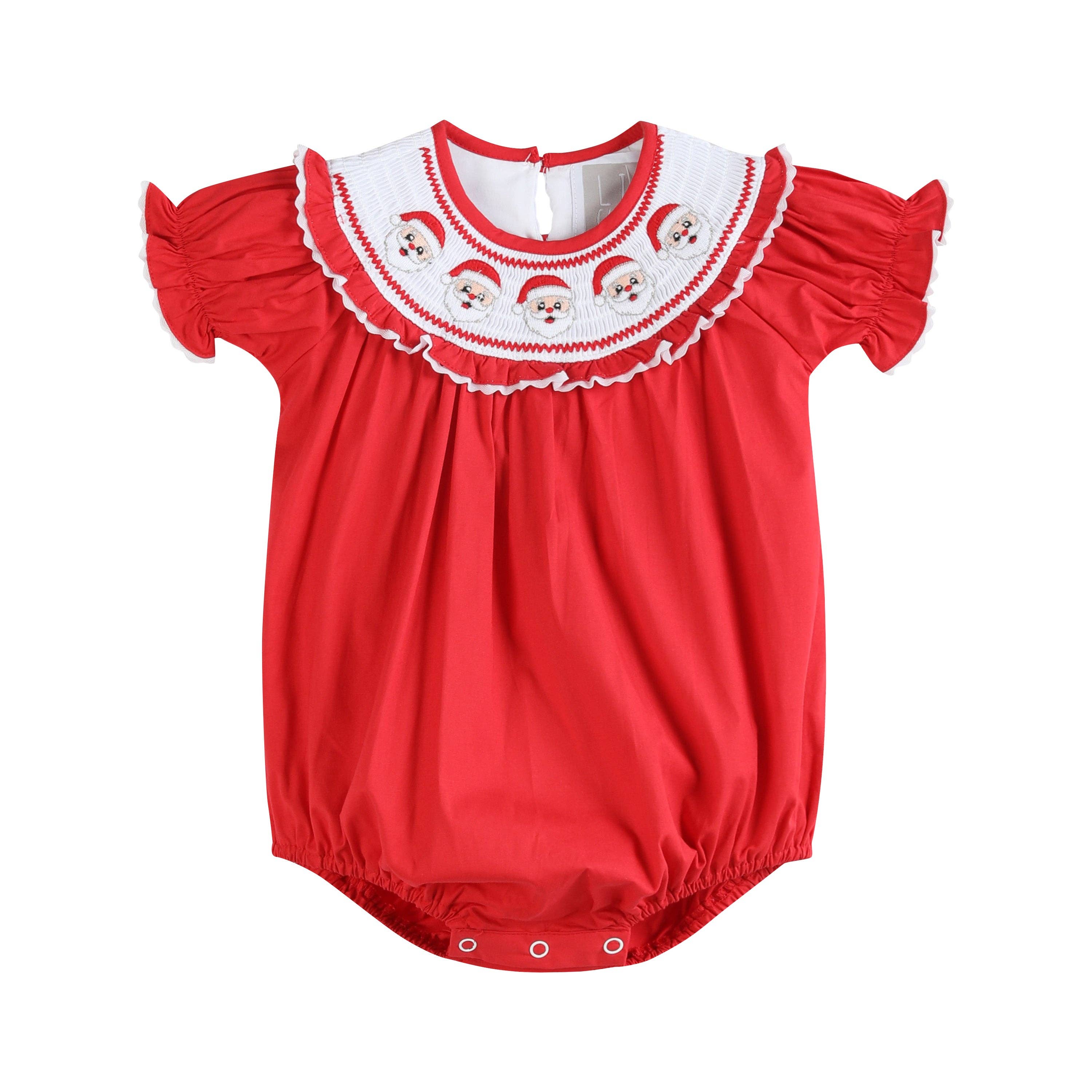 Red Santa Smocked Ruffle Romper - Premium Baby & Toddler Outfits from Lil Cactus - Just $37.95! Shop now at Pat's Monograms