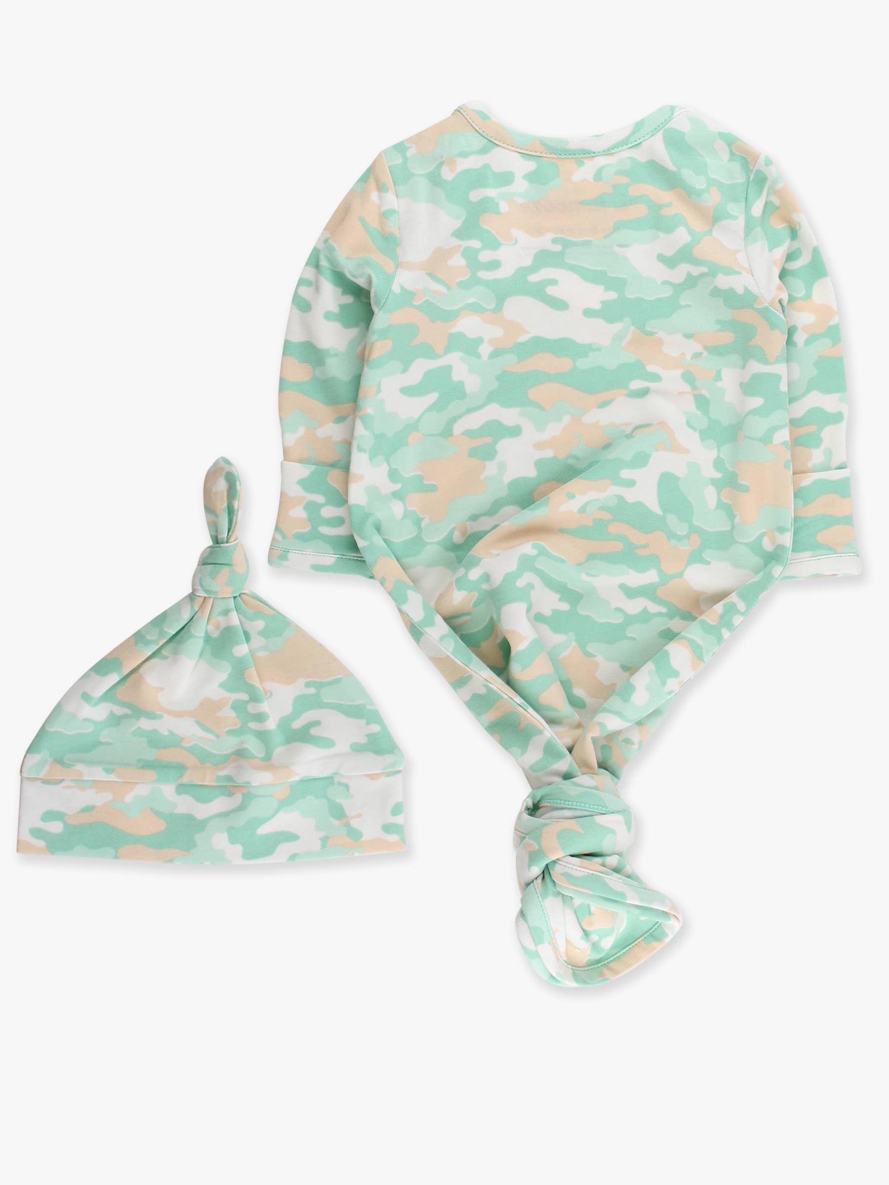 SoftSnooze™ Baby Cotton Modal Sage Trail Camo Knotted Sleep Gown & Hat Set - Premium Baby Sleepwear from RuffleButts + RuggedButts - Just $40! Shop now at Pat's Monograms