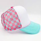 Neon Pink, Aqua & White Checkered Foam Trucker Hat - Premium Hats & Caps from Trendy Transfers - Just $14.95! Shop now at Pat's Monograms