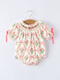 Spring Floral Smocking Embroidery Bow Baby Girls Romper - Premium Baby & Toddler Outfits from Rylee Faith Designs - Just $26.95! Shop now at Pat's Monograms