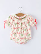 Spring Floral Smocking Embroidery Bow Baby Girls Romper - Premium Baby & Toddler Outfits from Rylee Faith Designs - Just $26.95! Shop now at Pat's Monograms