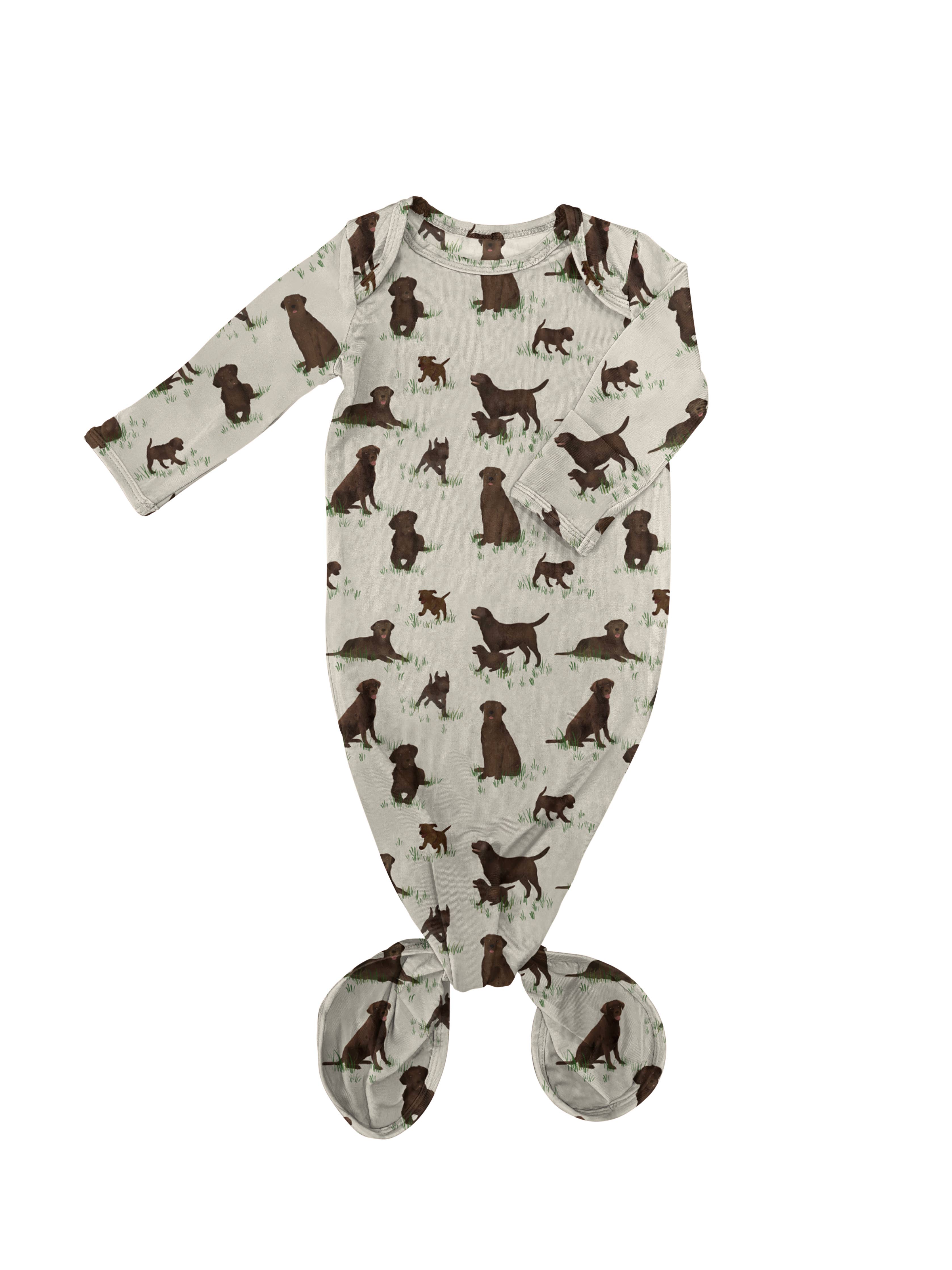 Chocolate Labrador Dogs - Knotted Infant Gown - Premium Baby Sleepwear from Goosies - Just $29.95! Shop now at Pat's Monograms