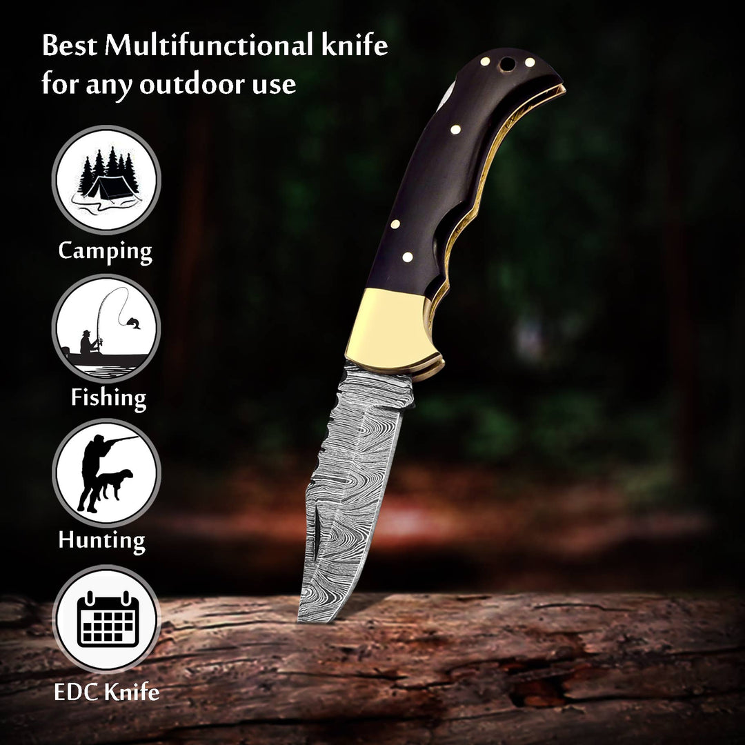 6.5' Handmade damascus folding knife, Pocket Knife - Premium Knives from FH KNIVES - Just $34.95! Shop now at Pat's Monograms