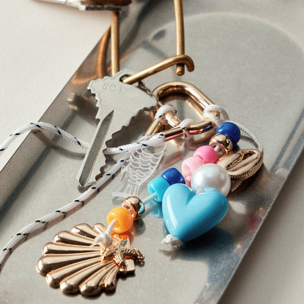 Nautical Beaded Bag Charm | Shell and Heart Accent Detail — Frem
