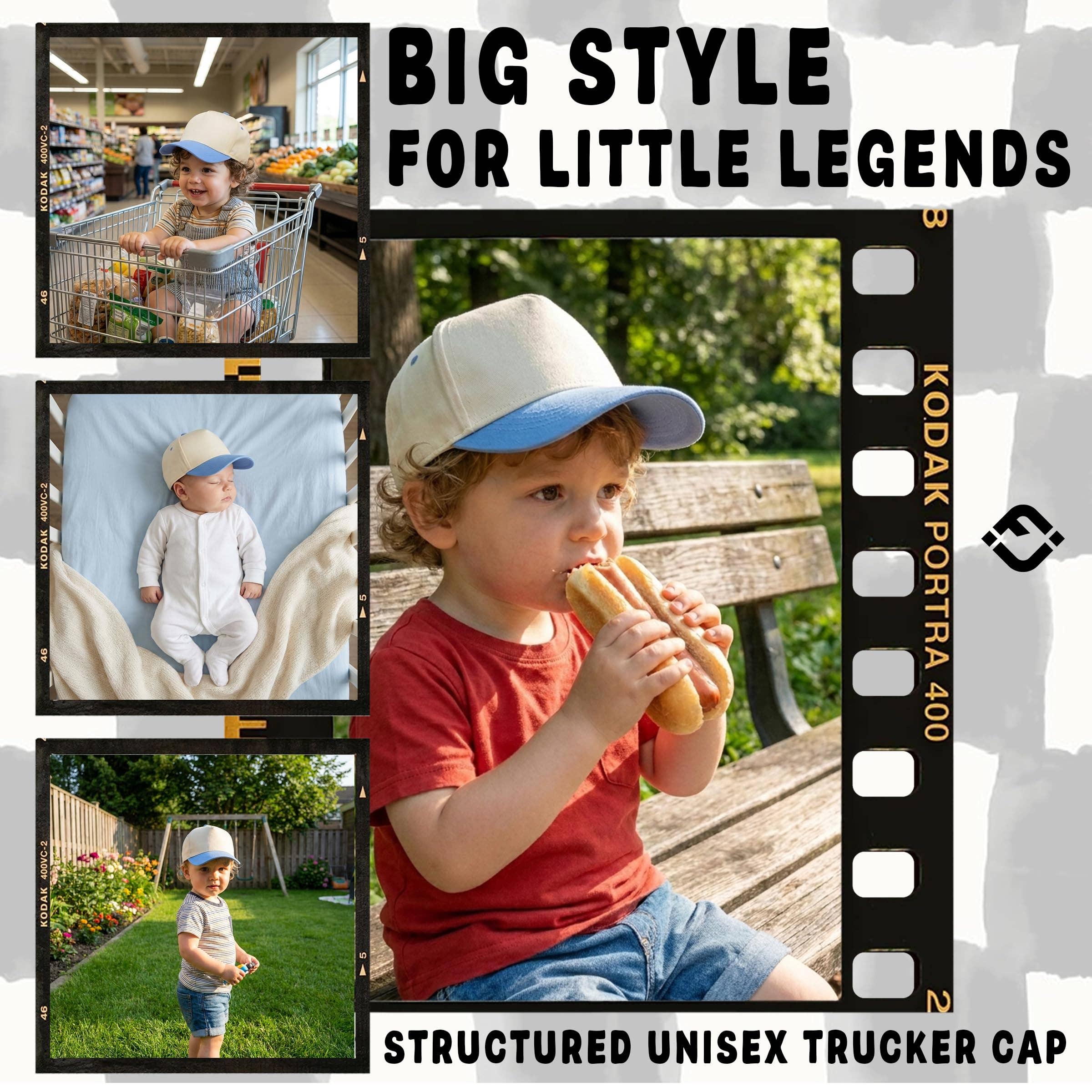 Kids Two Tone Vintage Cap - Light Blue/Beige - Premium Trucker Cap from Funky Junque - Just $15.95! Shop now at Pat's Monograms