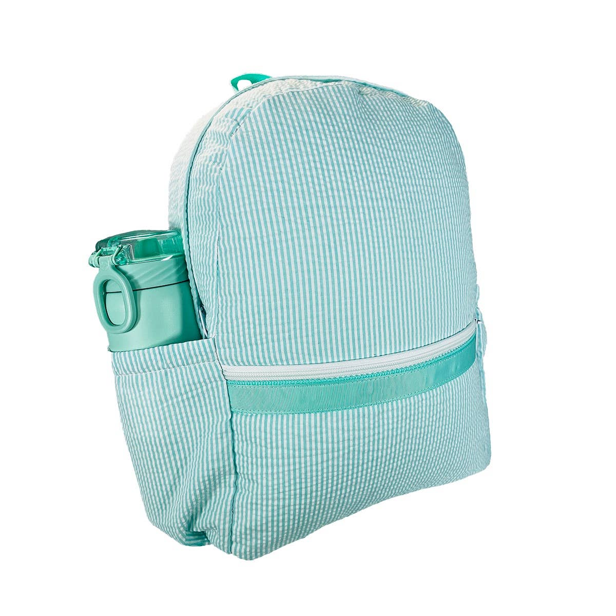 Mint Seersucker Medium Backpack w/ Pocket - Premium Backpack from Mint - Just $34.95! Shop now at Pat's Monograms