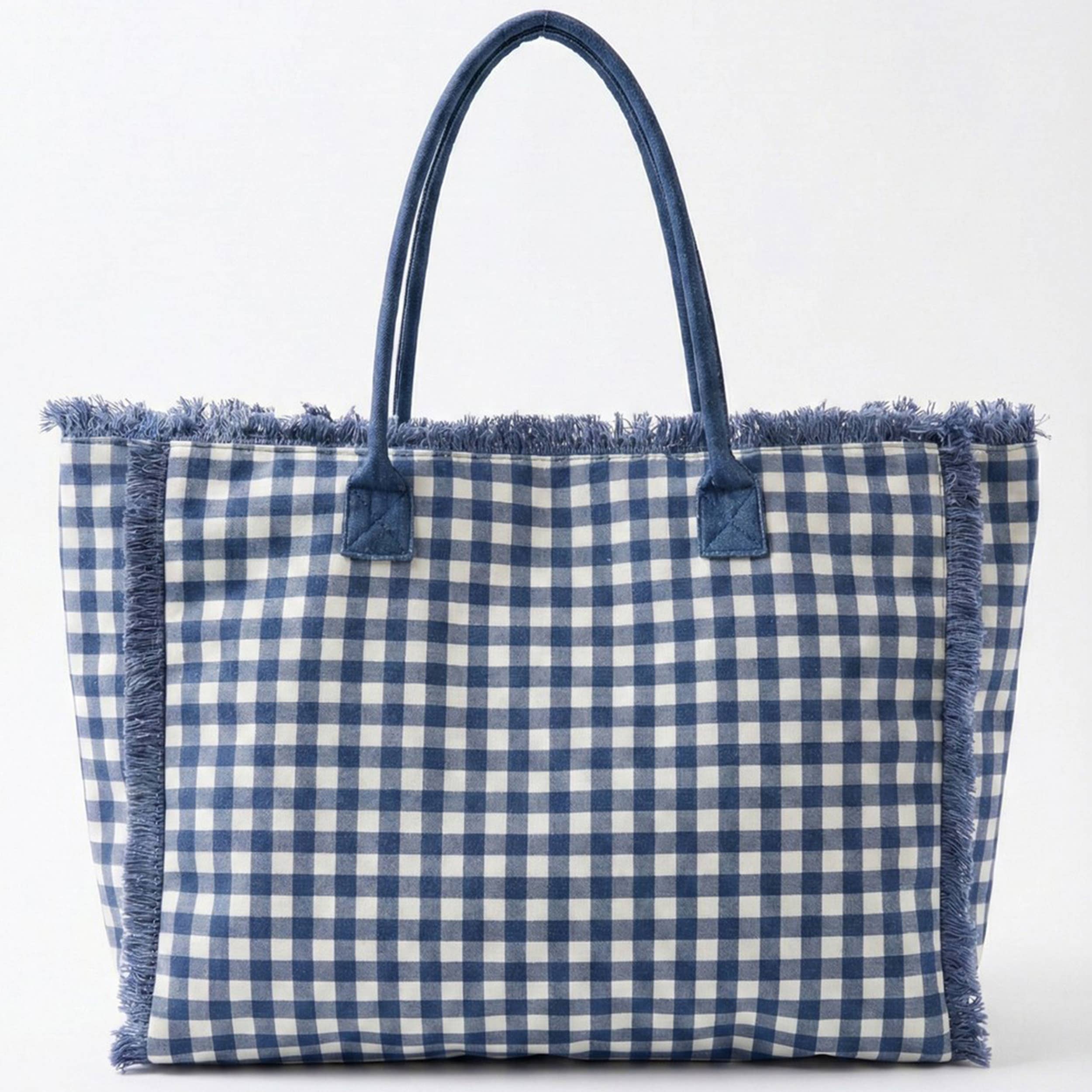 Gingham Check Frayed Trim Tote Bag - Premium tote bag from Hana - Just $22.95! Shop now at Pat's Monograms