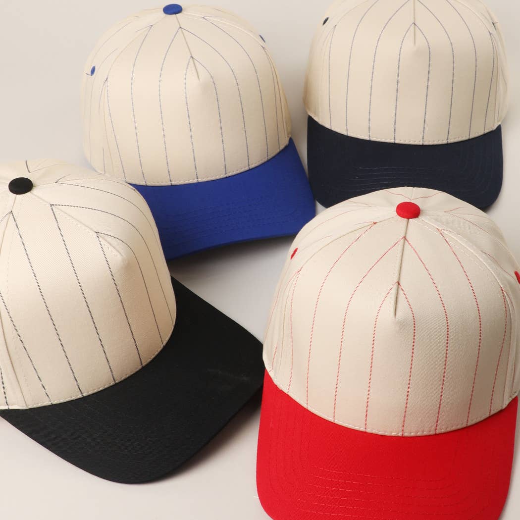Two-Tone Pinstripe Canvas Trucker Hat - Premium  from Fashion City - Just $15! Shop now at Pat's Monograms