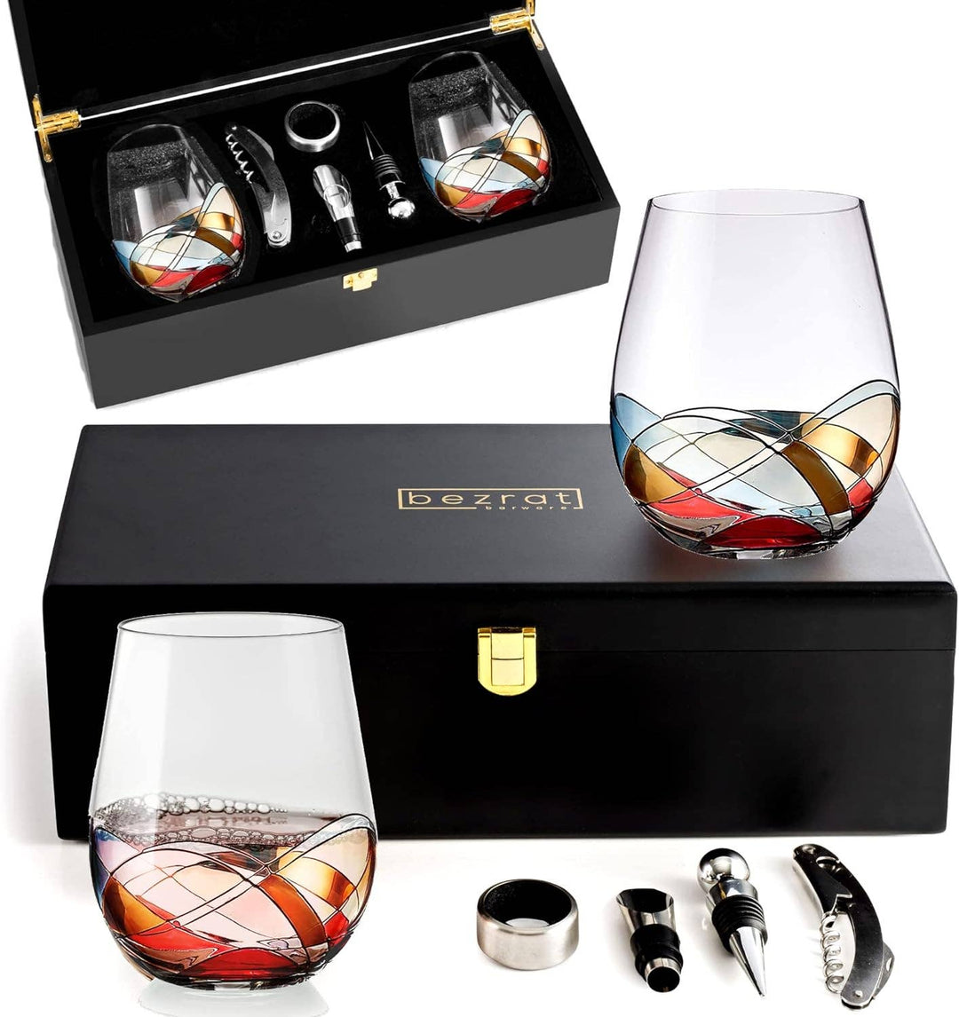 Stemless Wine Glasses Gift Set - Premium drinkware from Bezrat - Just $64.95! Shop now at Pat's Monograms