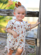 Colorful Floral Smocked Cross Baby Girl Romper - Premium  from Rylee Faith Designs - Just $24.95! Shop now at Pat's Monograms