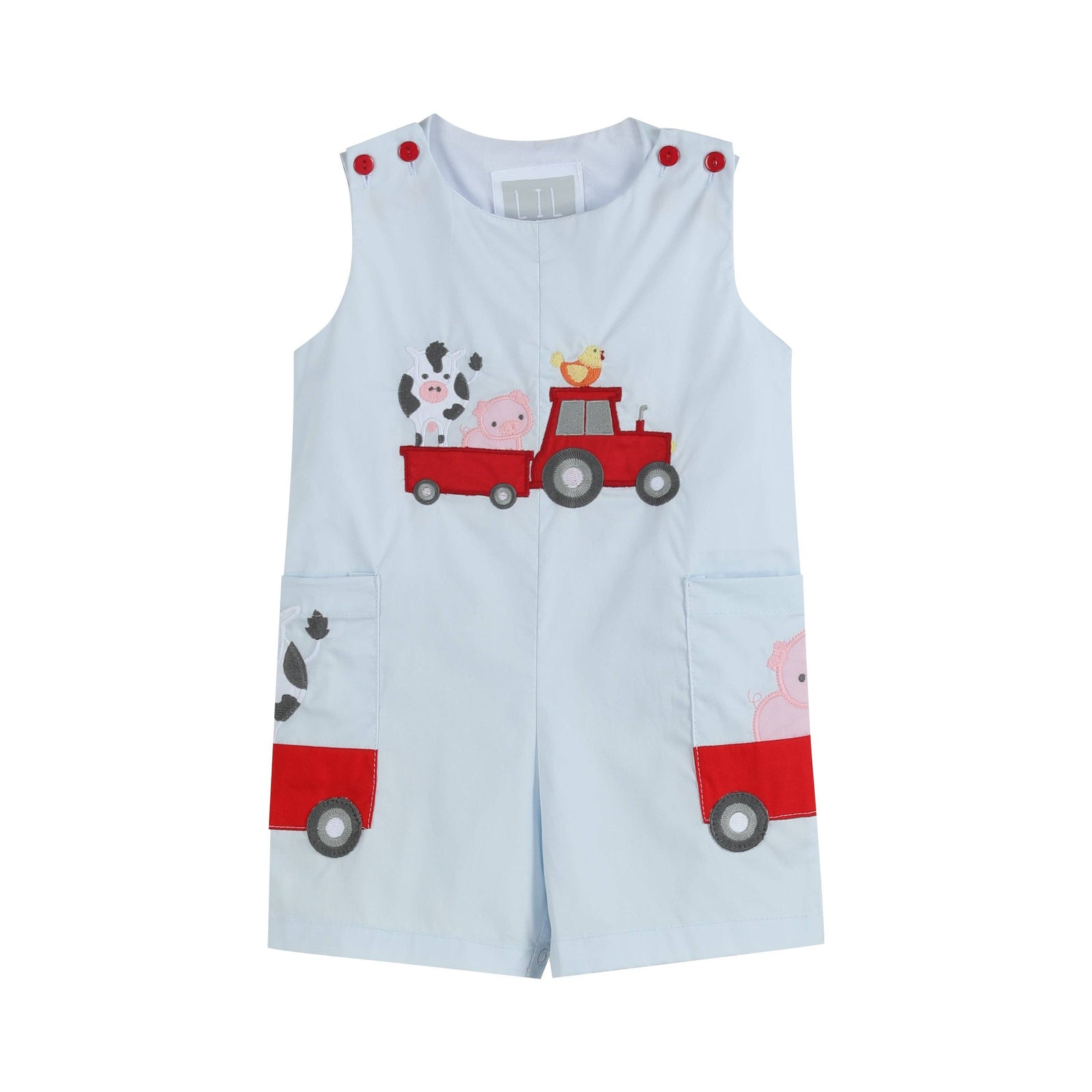 Light Blue Barnyard Pocket Shortalls - Premium Baby & Toddler Outfits from Lil Cactus - Just $35! Shop now at Pat's Monograms