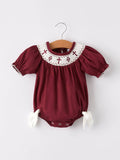 Dark Red Smocked Church Christ Bishop Christening Girls Romper - Premium Baby & Toddler Outfits from Rylee Faith Designs - Just $24.95! Shop now at Pat's Monograms