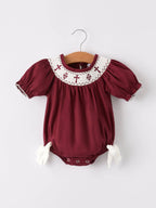 Dark Red Smocked Church Christ Bishop Christening Girls Romper - Premium Baby & Toddler Outfits from Rylee Faith Designs - Just $24.95! Shop now at Pat's Monograms