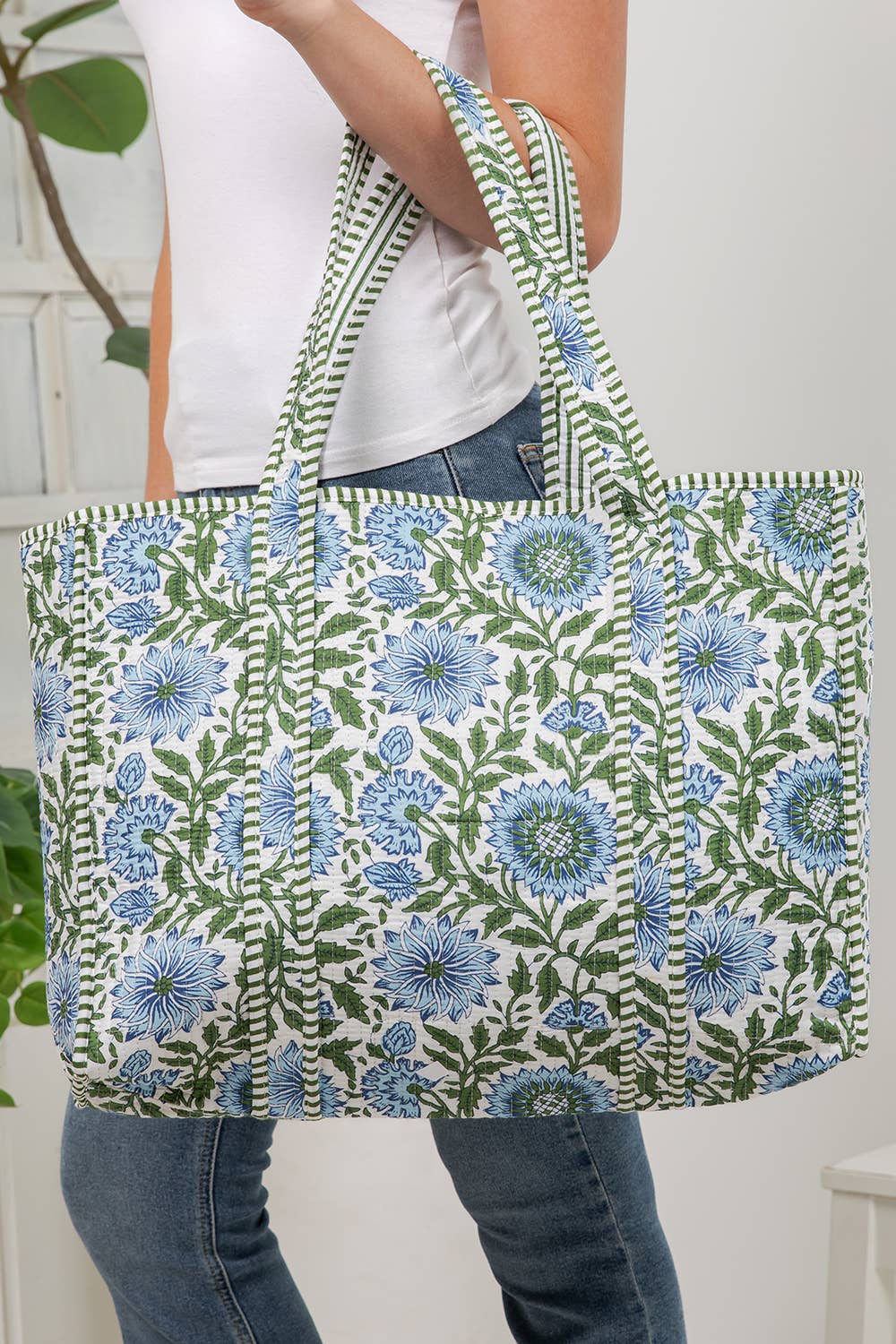 Floral Quilted Cotton Tote Bag - Blue Dahlia - Premium Bags and Totes from LA Soul - Just $36.95! Shop now at Pat's Monograms