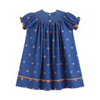 Blue Pumpkin Print Knit Smocked Bishop Dress - Premium  from Lil Cactus - Just $38! Shop now at Pat's Monograms