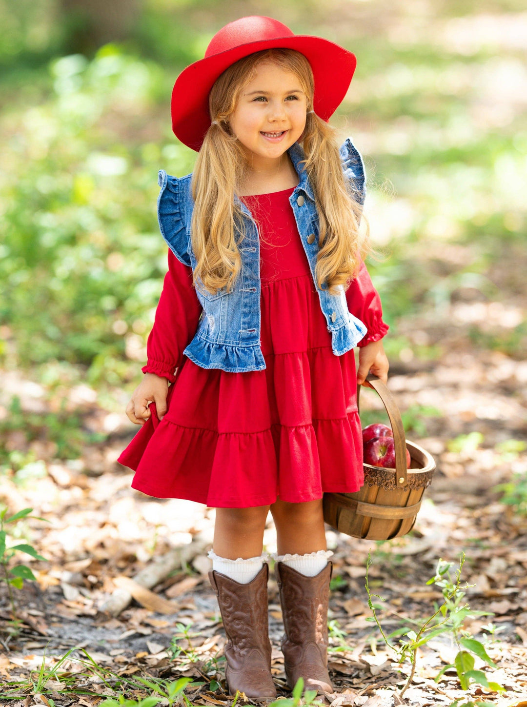 Always In Style Denim Vest & Red Dress Set - Premium Youth Apparel from Mia Belle Girls - Just $29.95! Shop now at Pat's Monograms