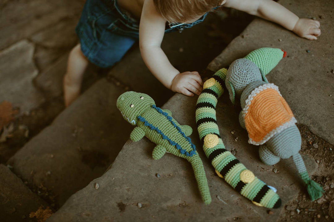Crocodile Rattle – Handmade Organic Cotton Jungle Baby Toy - Premium Baby Toys & Activity Equipment from Pebble - Just $28.95! Shop now at Pat's Monograms