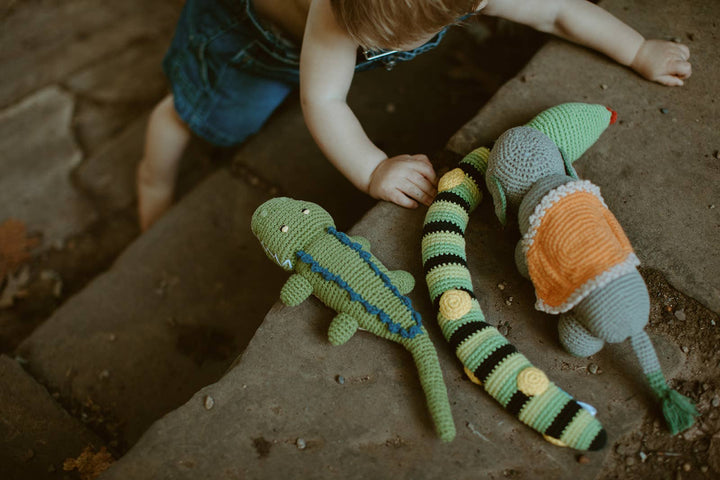 Crocodile Rattle – Handmade Organic Cotton Jungle Baby Toy - Premium Baby Toys & Activity Equipment from Pebble - Just $28.95! Shop now at Pat's Monograms
