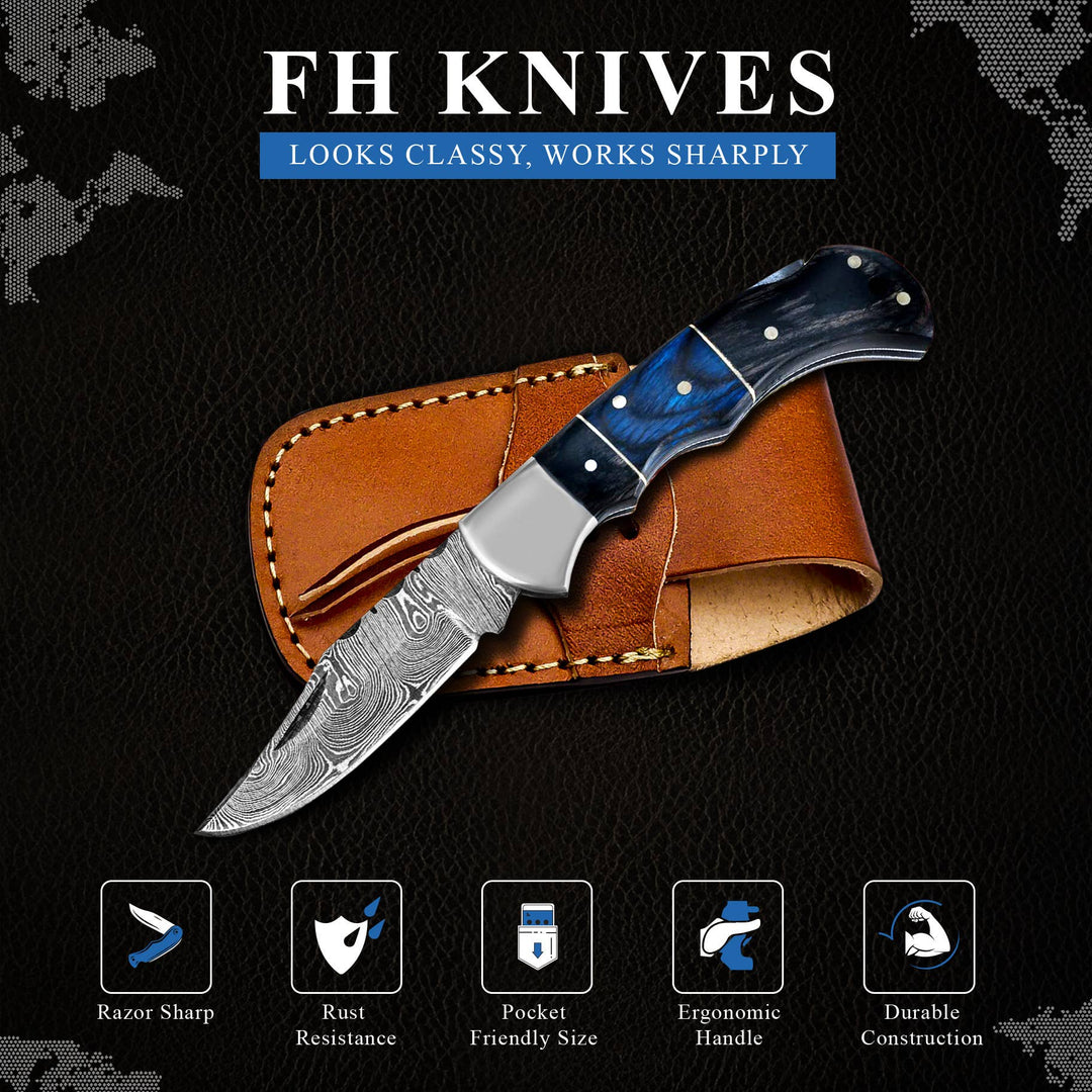 6.5" Handmade damascus folding knife, Pocket Knife - Premium  from FH KNIVES - Just $34.95! Shop now at Pat's Monograms