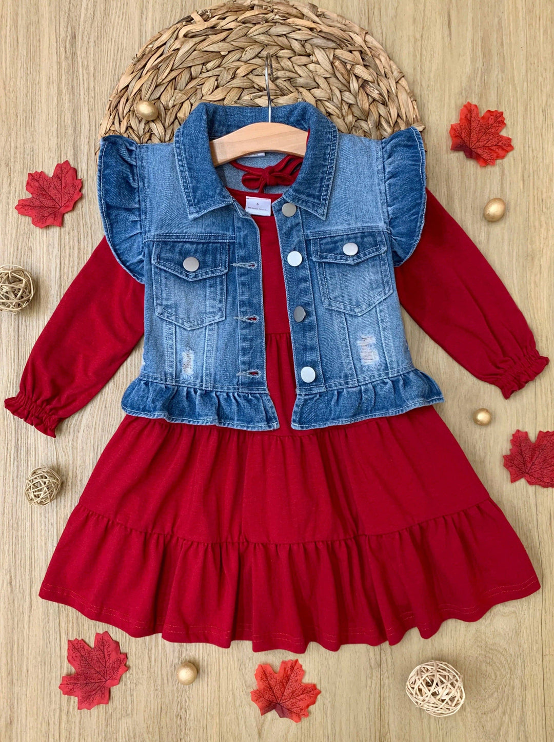 Always In Style Denim Vest & Red Dress Set - Premium Youth Apparel from Mia Belle Girls - Just $29.95! Shop now at Pat's Monograms