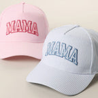 MAMA Embroidered Patch Seersucker Stripe Trucker Hat — Fashion City