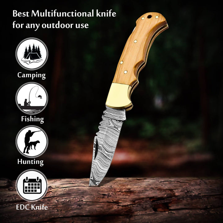 6.5' Handmade damascus folding knife, Pocket Knife - Premium Knives from FH KNIVES - Just $49.95! Shop now at Pat's Monograms