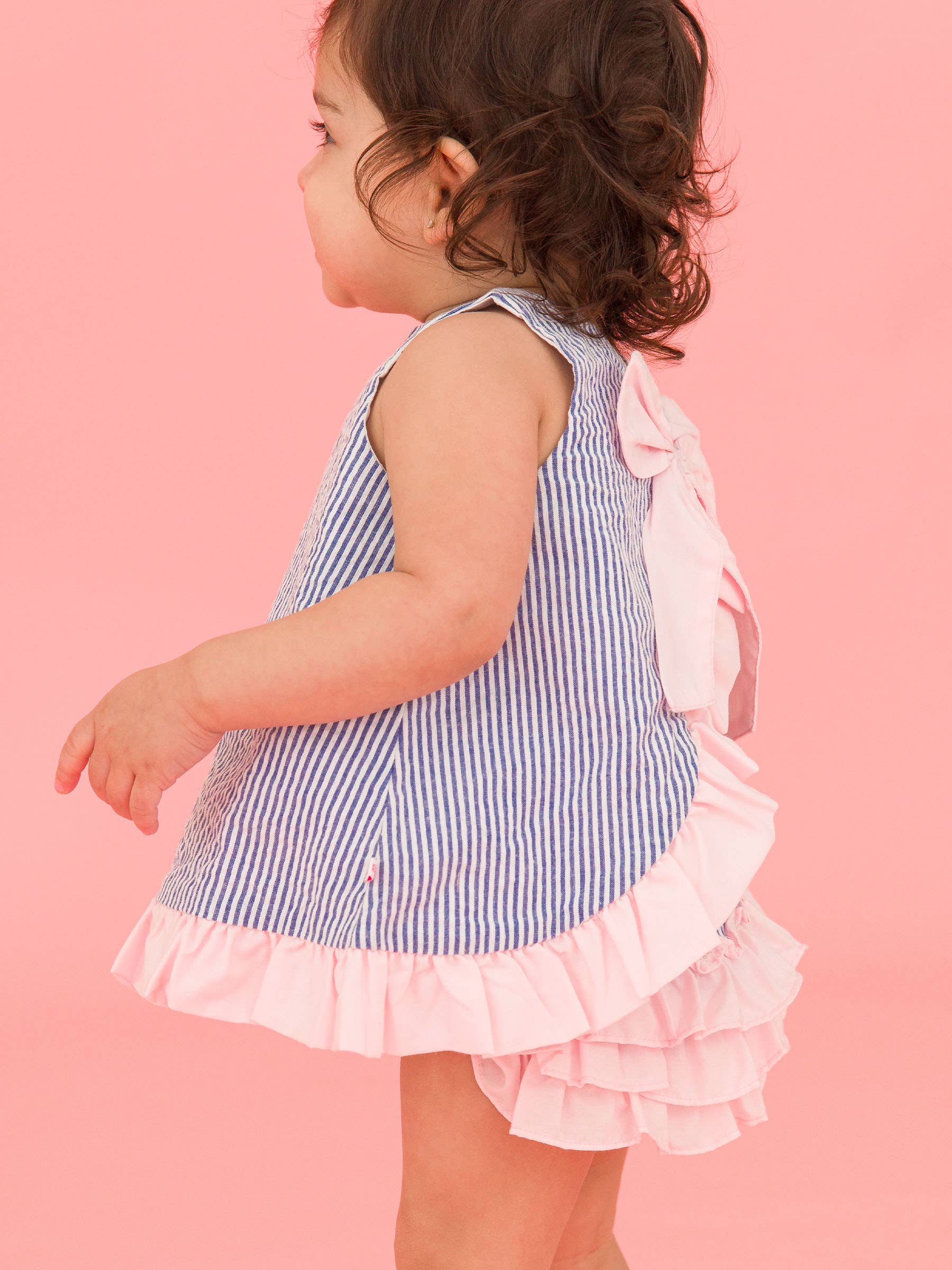 Baby Girls Blue Seersucker Ruffle Swing Top & Bloomer Set - Premium Baby & Toddler Outfits from RuffleButts + RuggedButts - Just $45.95! Shop now at Pat's Monograms