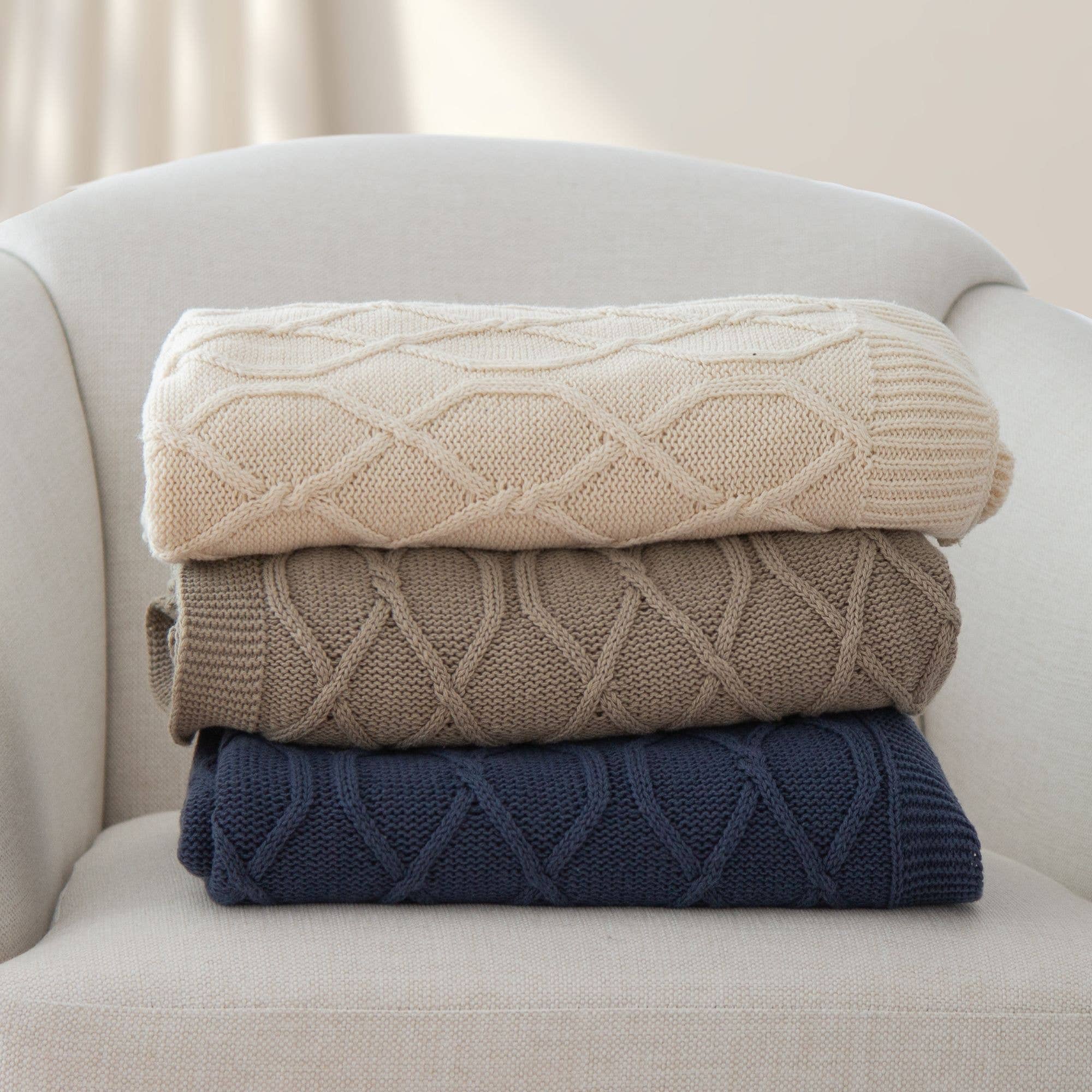 Quinn Chunky Diamond Knit Cotton Throw: Denim - Premium  from Tajik Home LLC - Just $62.95! Shop now at Pat's Monograms