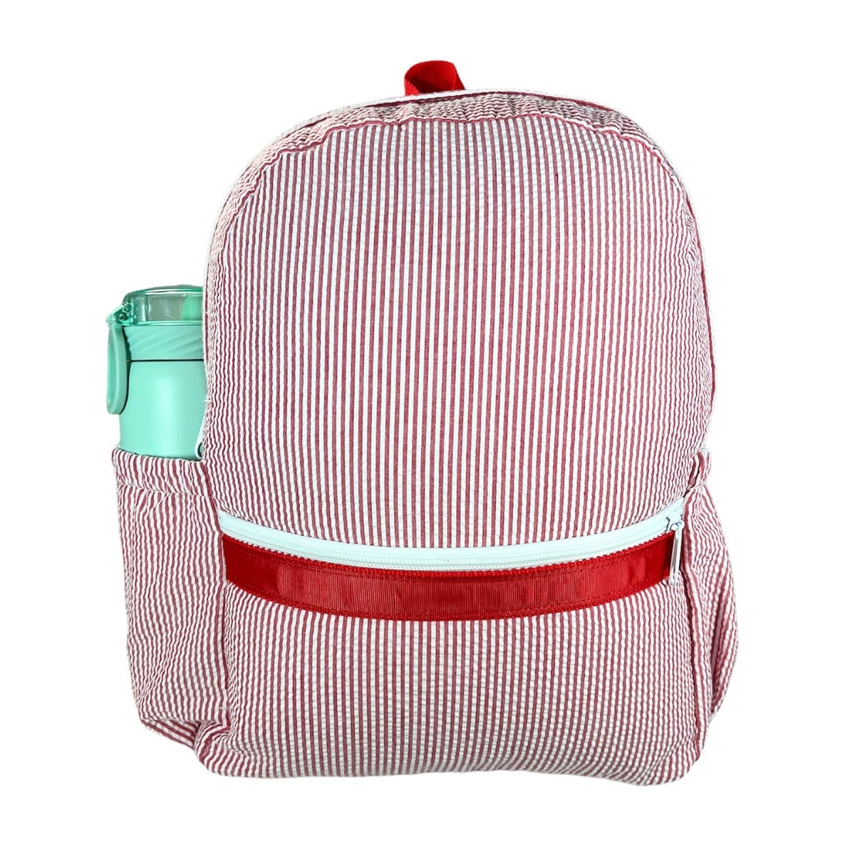 Red Seersucker Medium Backpack w/ Pocket - Premium Backpack from Mint - Just $34.95! Shop now at Pat's Monograms