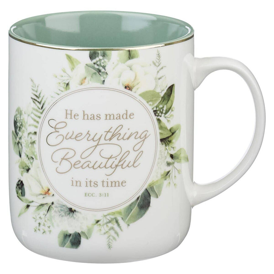 Mug Green Floral Everything Beautiful Ecc. 3:11 - Premium  from Christian Art Gifts - Just $10.95! Shop now at Pat's Monograms