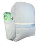 Baby Blue Seersucker Medium Backpack w/ Pocket - Premium Backpack from Mint - Just $34.95! Shop now at Pat's Monograms