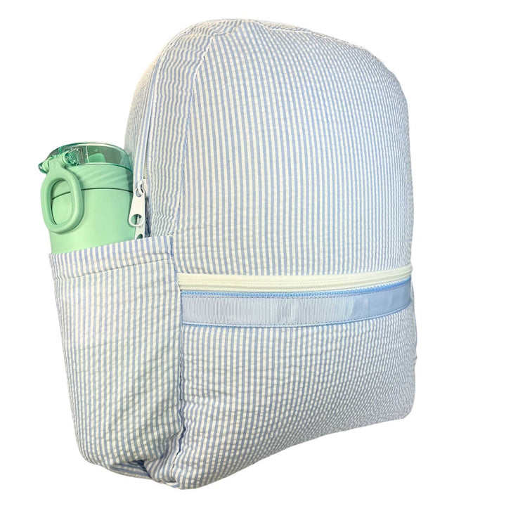 Baby Blue Seersucker Medium Backpack w/ Pocket - Premium Backpack from Mint - Just $34.95! Shop now at Pat's Monograms