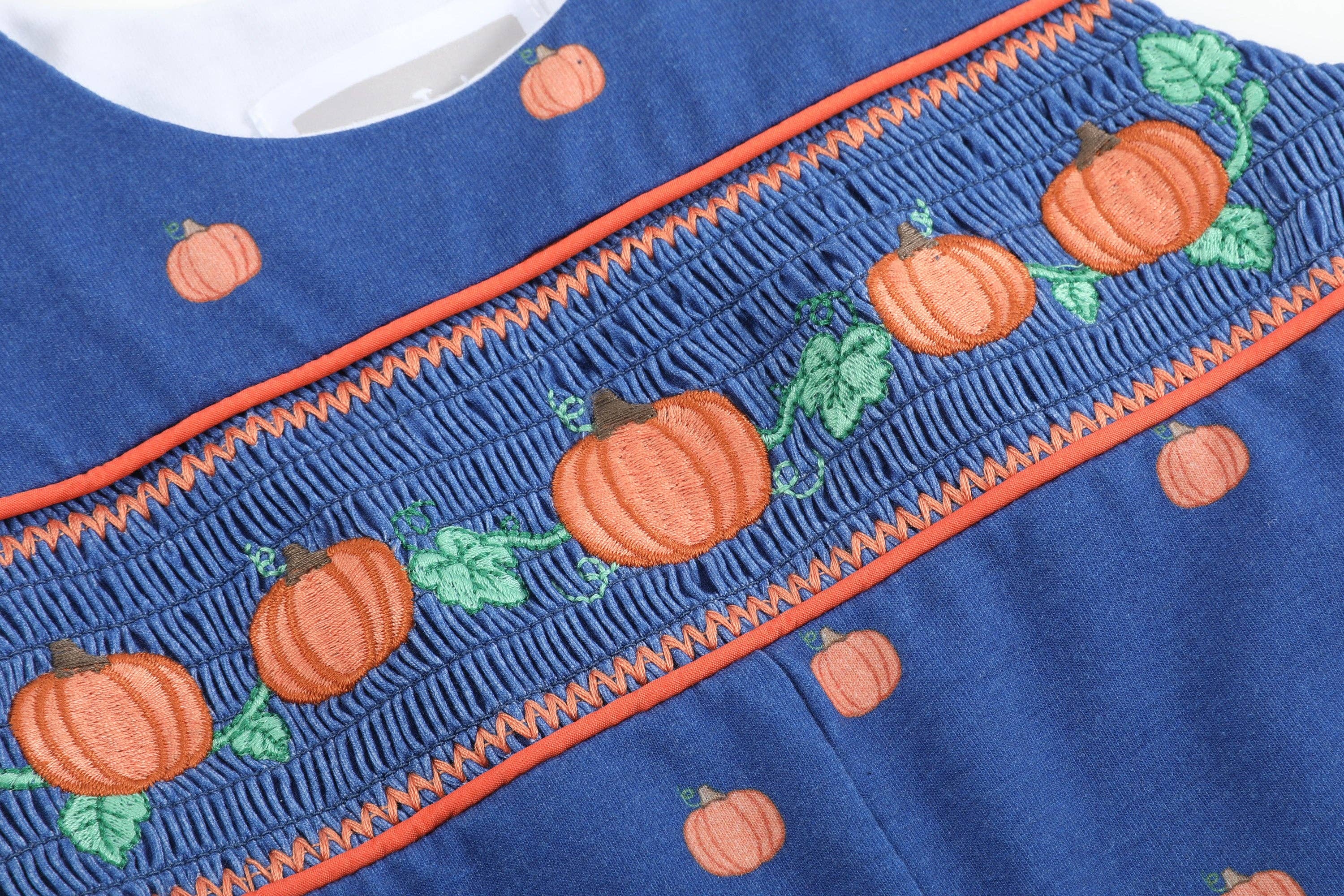 Blue Pumpkin Print Knit Smocked Overalls - Premium  from Lil Cactus - Just $36! Shop now at Pat's Monograms