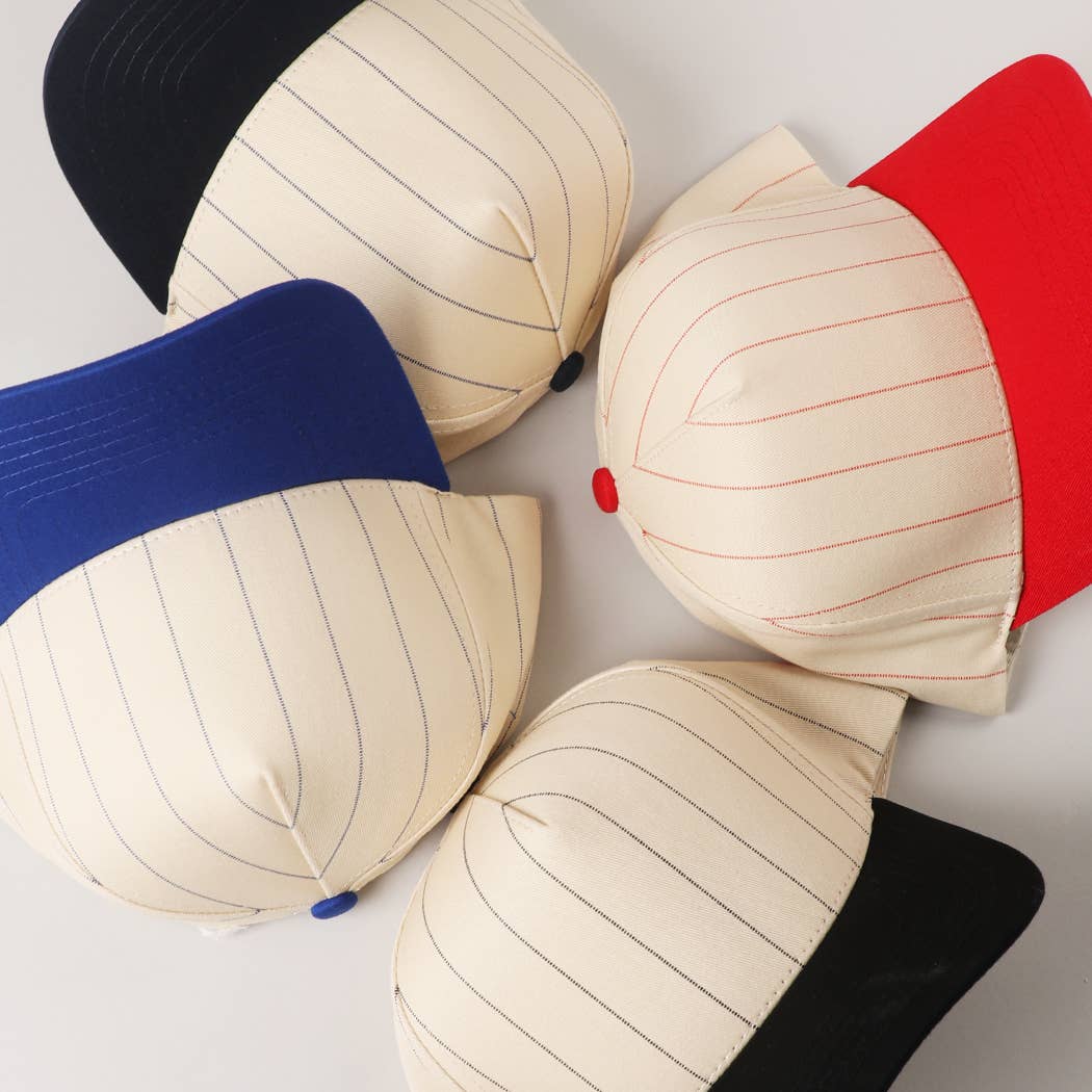 Two-Tone Pinstripe Canvas Trucker Hat - Premium  from Fashion City - Just $15! Shop now at Pat's Monograms