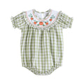 Sage Green Gingham Pumpkin Smocked Romper - Premium  from Lil Cactus - Just $36! Shop now at Pat's Monograms