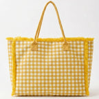 Gingham Check Frayed Trim Tote Bag - Premium tote bag from Hana - Just $22.95! Shop now at Pat's Monograms
