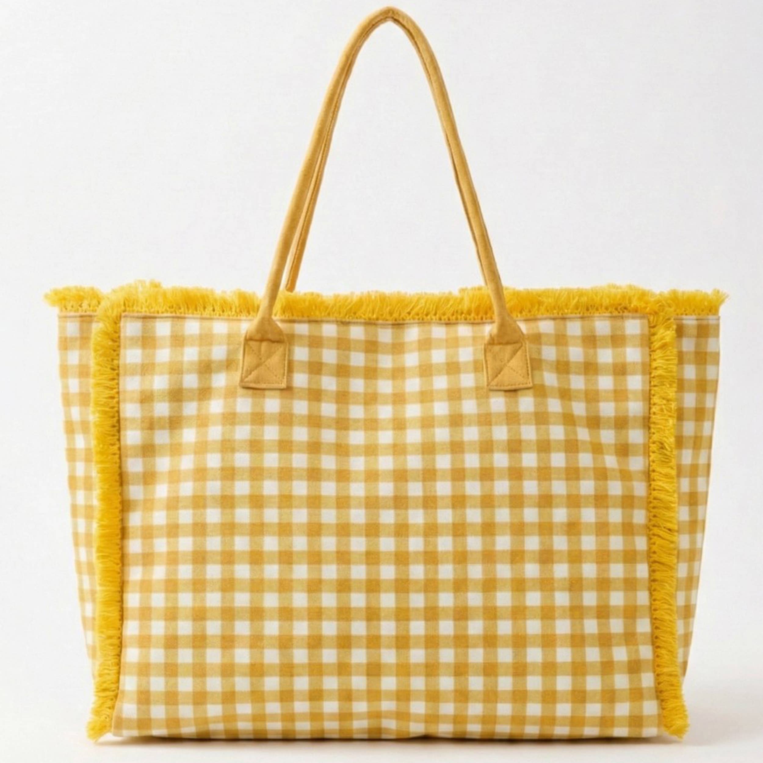 Gingham Check Frayed Trim Tote Bag - Premium tote bag from Hana - Just $22.95! Shop now at Pat's Monograms